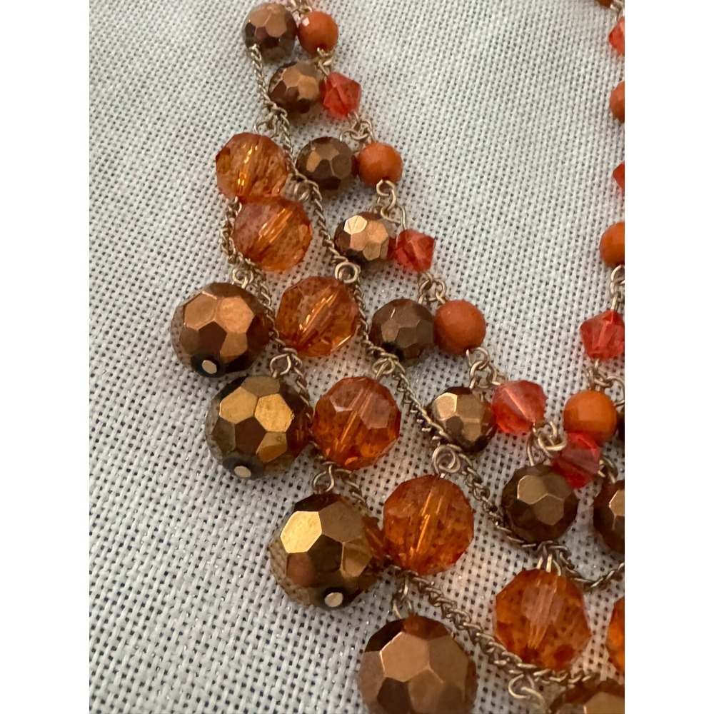 Brown & Orange Tone Beaded Layered Women Necklace - Picture 4 of 9